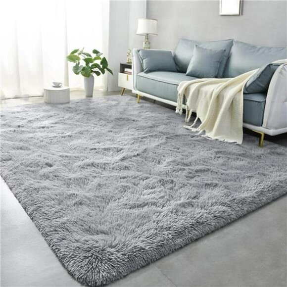 Shag Area Rug 5x8 Soft Grey Fuzzy Plush Carpet for Bedroom Living Room Dorm - Picture 1 of 7